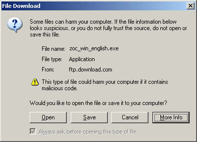 File Download Screen: Modal Dialog