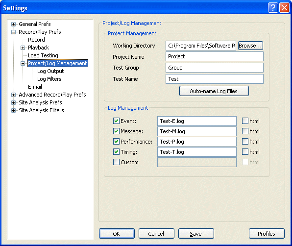 Project Log Management Settings
