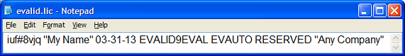 eValid License Info Output