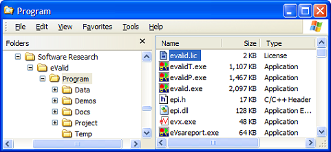 Sample of File System Showing eValid Installation