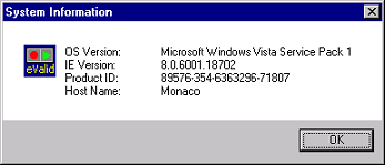 eValid Help > System Information Output Display