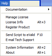  Basic eValid Help Menu 