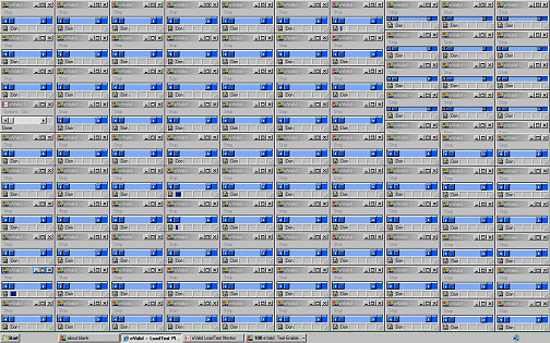 Screen showing large number of eValid instances, all waiting for the GO