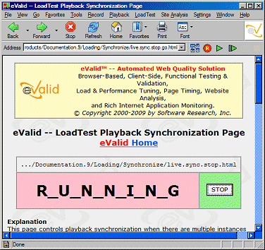 eValid script showing SyncOnText for R_U_N_N_I_N_G