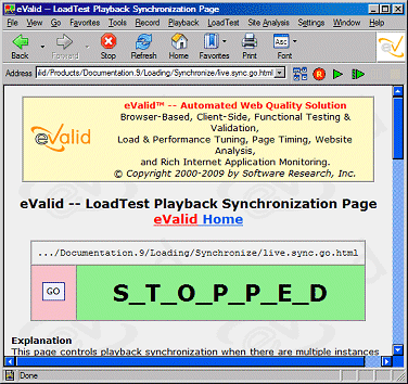 Page showing S_T_O_P_P_E_D state, waiting for the user to say GO.
