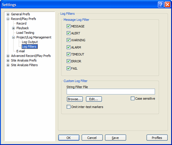 Project Log Management Settings