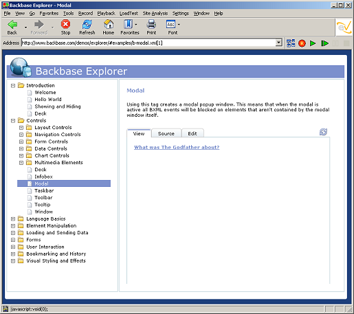 Starting Page for Backbase/Explorer