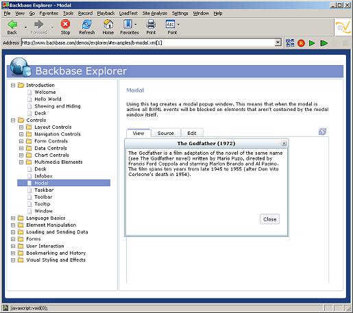 Starting Page for Backbase/Explorer