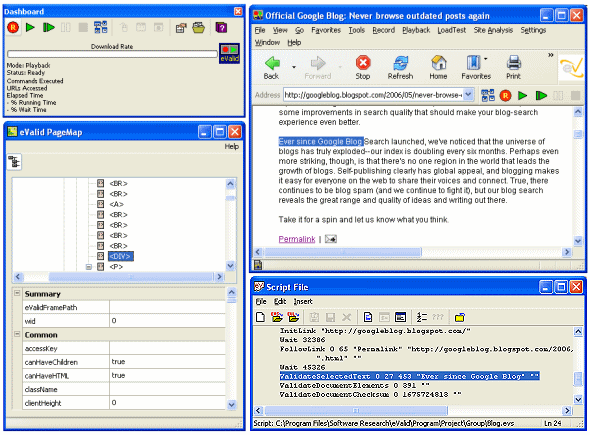 Sample of eValid screen setup