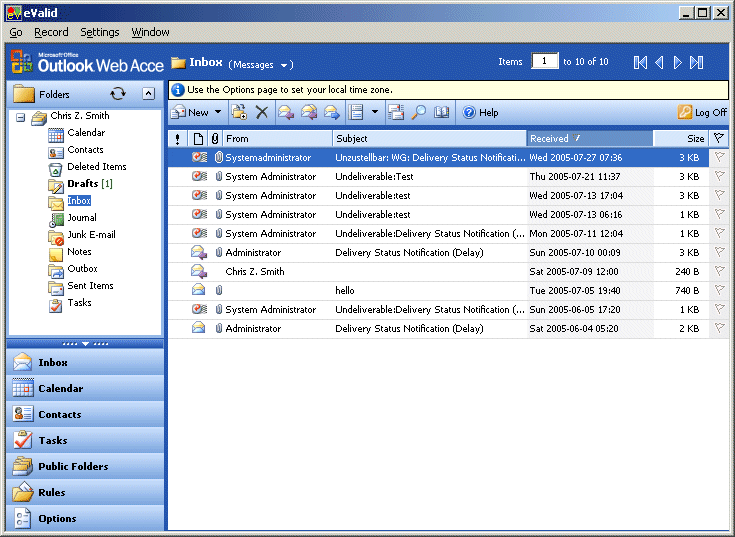 eValid -- Outlook Windows Access (OWA) Support Information
