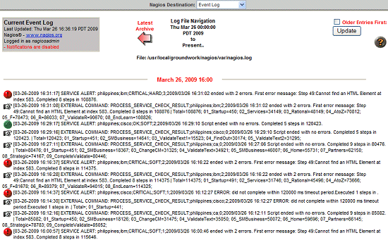 Sample eValid monitoring logfile report from Nagios.